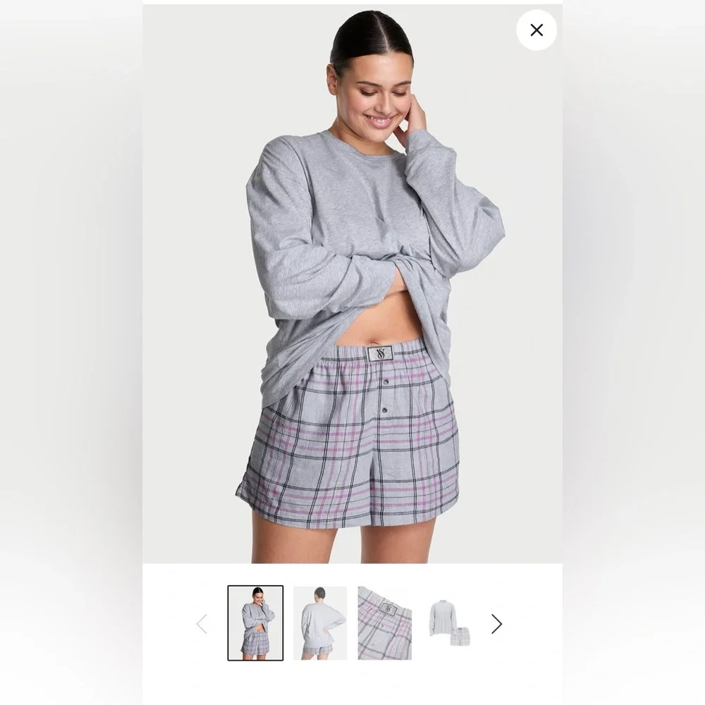 Victoria's Secret Flannel Tee-Jama Set Gray and Pink. NWT. - Picture 1 of 6
